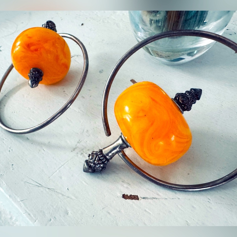 Asia Major Hoop Weights with Yellow Stone Beads from Morton Manley